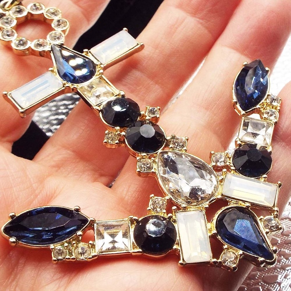 ANCHORS AWEIGH RHINESTONE MASSIVE GOLDEN ANCHOR PENDANT ON 14KGF NECKLACE 33 - Picture 2 of 2